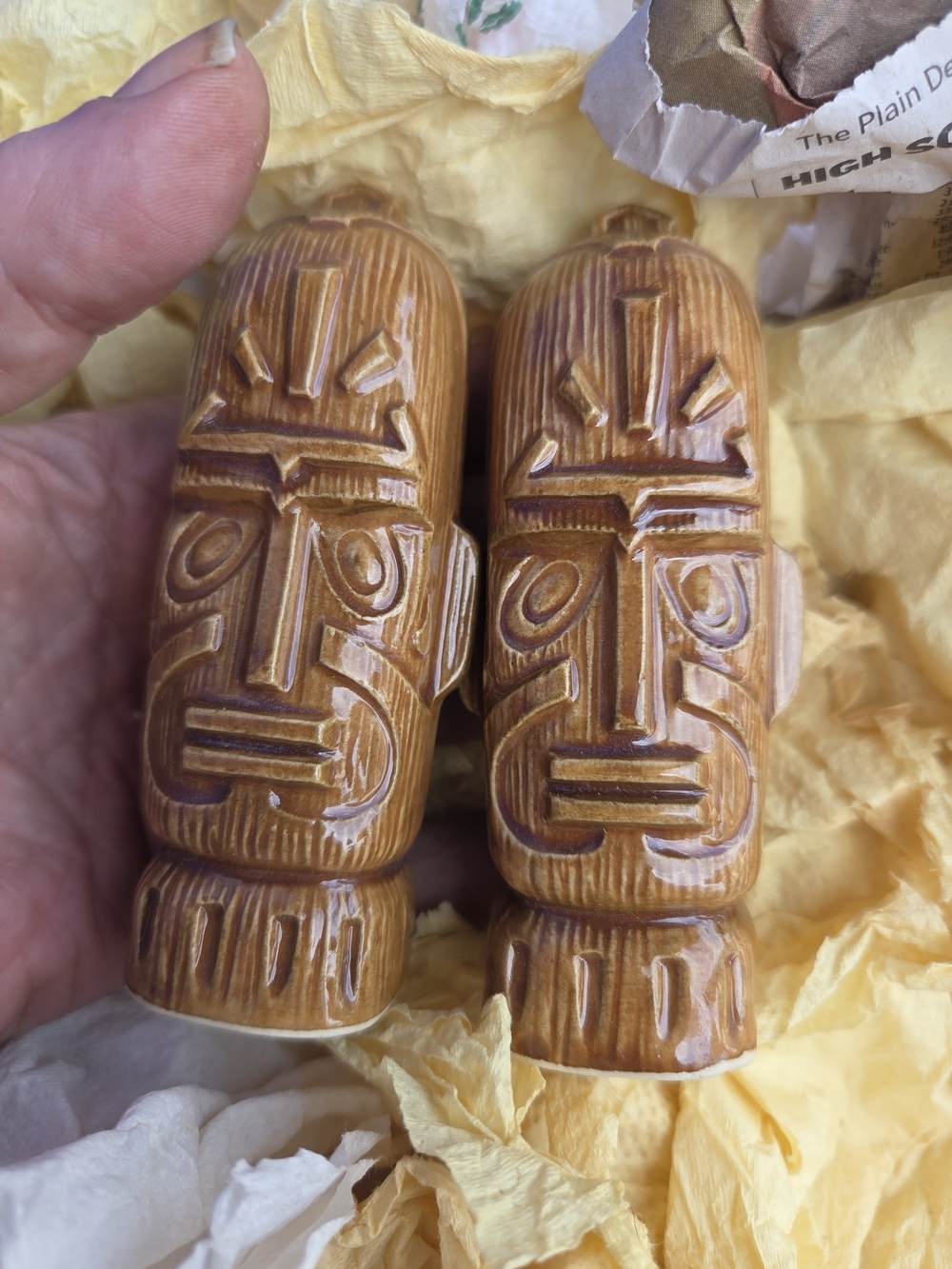 Tiki Face Ceramic Salt & Pepper Shakers - Brown Mcm Vintage